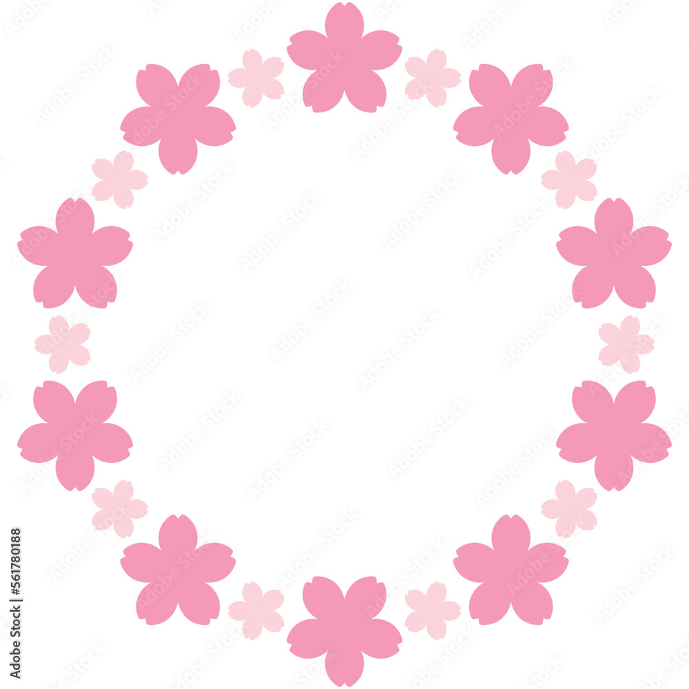 シンプルな桜シルエットの丸フレームのイラスト