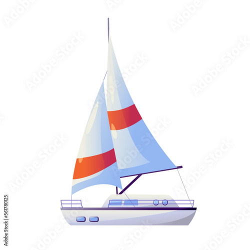Yacht icon. Sail boat side view isolated on a white background. Vector Illustration in cartoon style.
