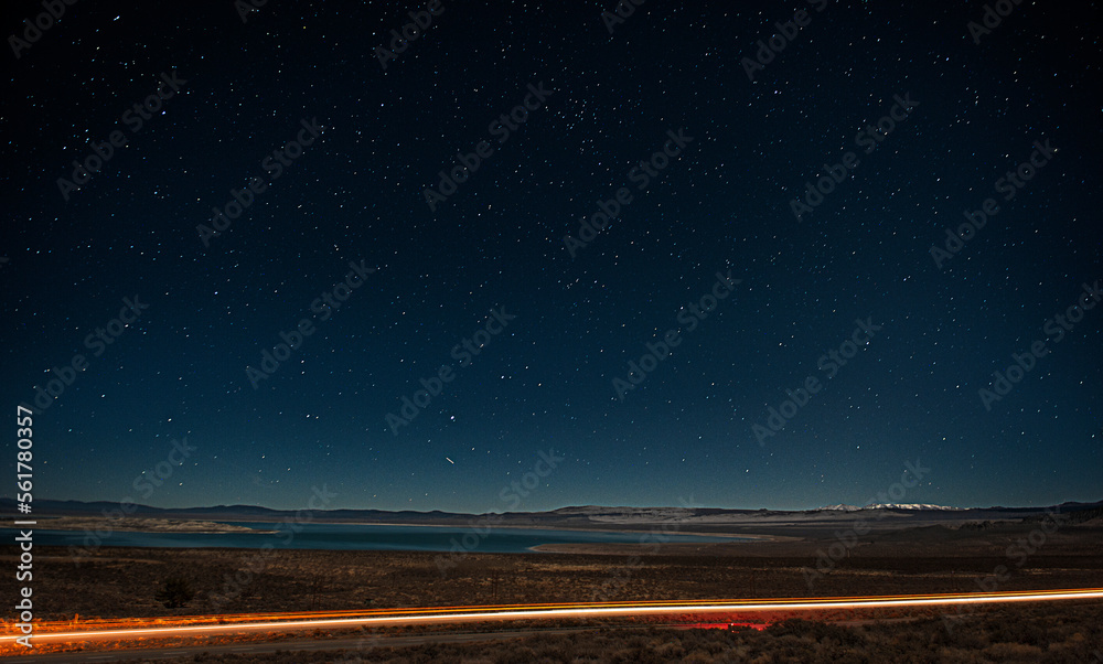 Night sky of stars over mono lake in California Night sky of stars over mono lake in California