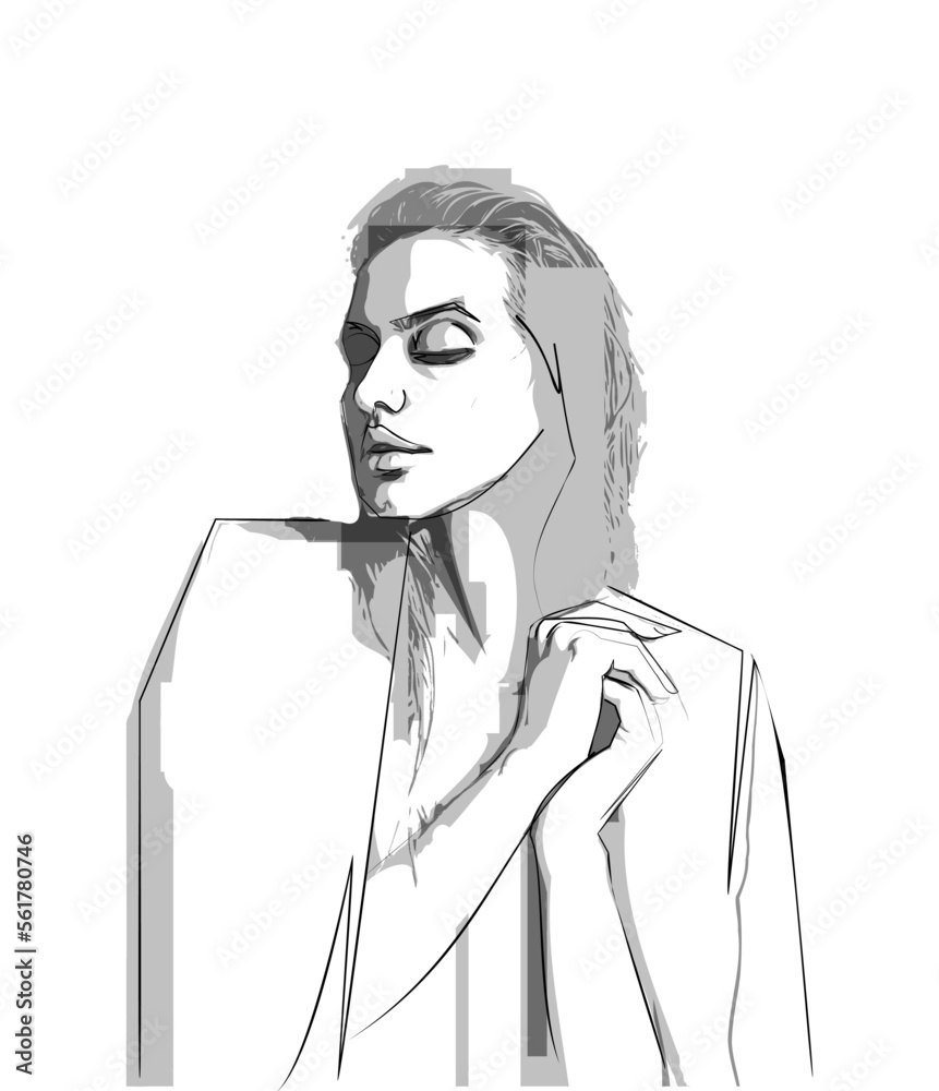 Line art, woman - female portrait. Vector drawing minimal black line color. Images of beauty young lady face. Illustration graphic design for fashion, poster Line art, woman - female portrait. Vector drawing minimal black line color. Images of beauty young lady face. Illustration graphic design for fashion, poster