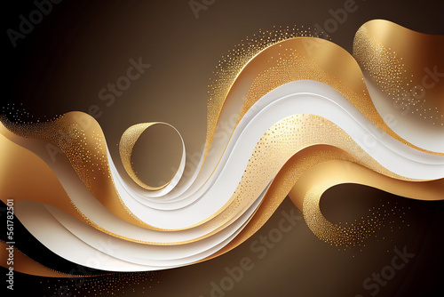 White Gold Waves Background, Luxury Wavy Airy Texture, Flying Golden Waves, Abstract Curly Sparkly Pattern photo