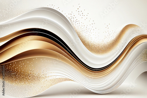 White Gold Waves Background, Luxury Wavy Airy Texture, Flying Golden Waves, Abstract Curly Sparkly Pattern photo