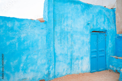 Blue wall and door from a Nubian village, Egypt © German