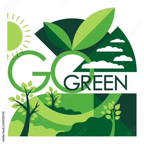 Go green slogan in creative geometric decoration