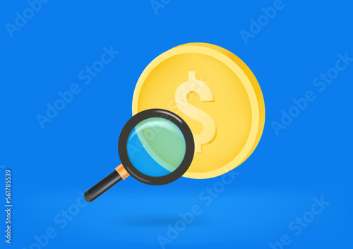 Searching for money concept. 3d vector illustration