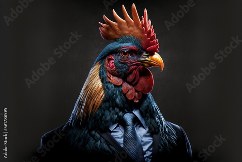 Rooster In Black Business Suit Generative AI
