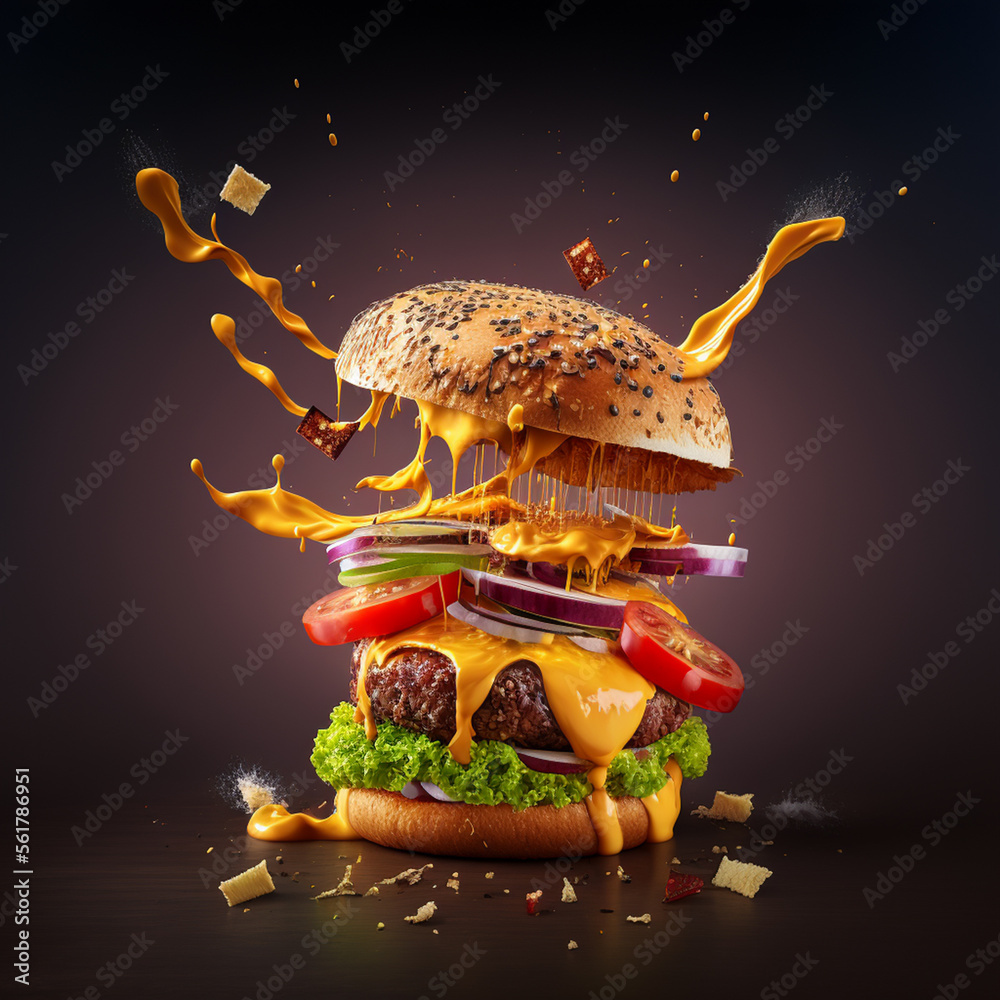 burger and hamburger - obrazy, fototapety, plakaty 
