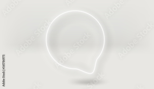 Blue neon glow speech bubble on white background. 3d vector mockup
