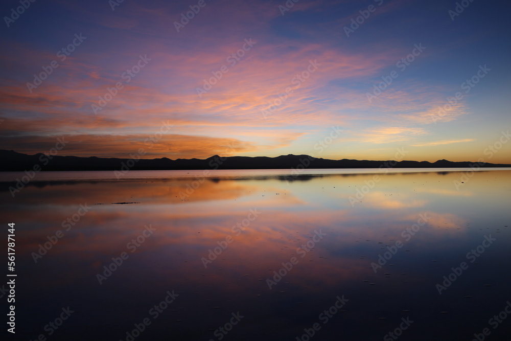 Dawn over Uyuni salt lake in Bolivia