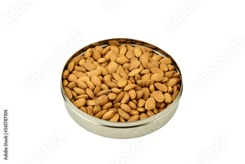 Box full of almond isolated on white background with clipping path