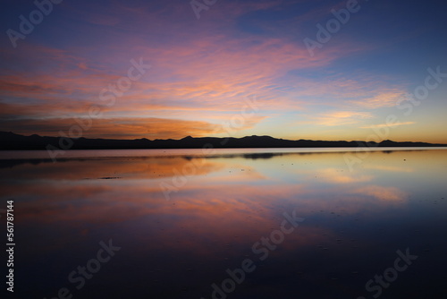 Dawn over Uyuni salt lake in Bolivia