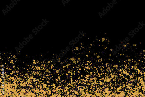 Black background with drops, dots, blots, megumi and dust. Golden color. photo