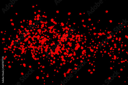 Black background with drops, dots, blots, megumi and dust. Red. photo