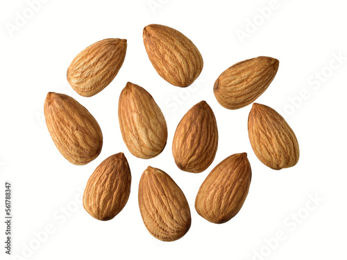 Closeup of almond on white background with clipping path
