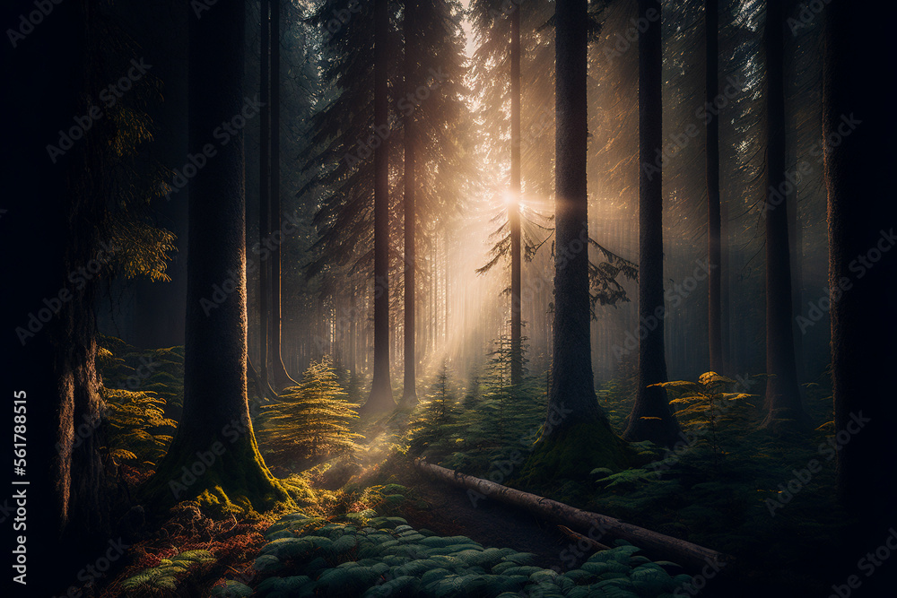 Obraz premium Landscapes with forests in the fog, mysterious forests