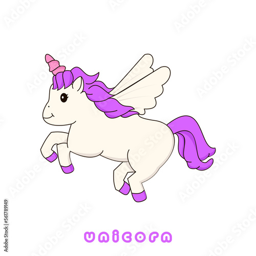 Vector illustration of cute unicorn cartoon isolated on white background