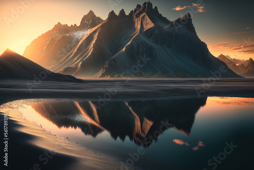 Incredible wild scenery in Stokksnes, Iceland. Generative AI © 2rogan