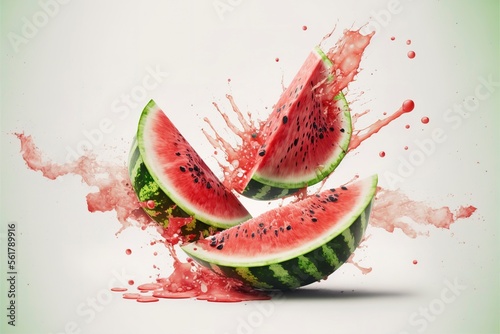 Fresh Watermelon Slices With Huge Splash Generative AI