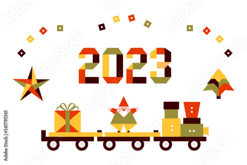 New year 2023 Christmas tree Santa Gift Origami