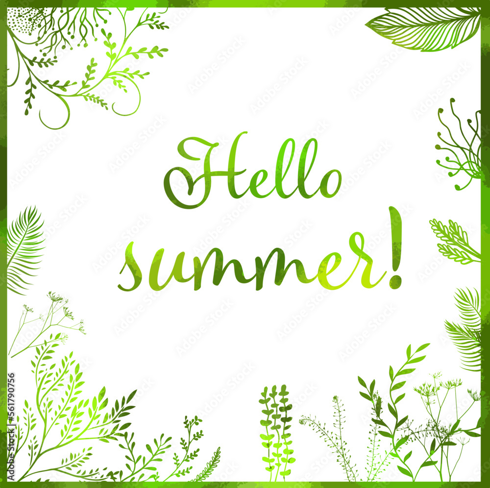 Vector watercolor illustration. Laurel Wreath. Floral design elements. Hello summer. Green branches. Vector illustration