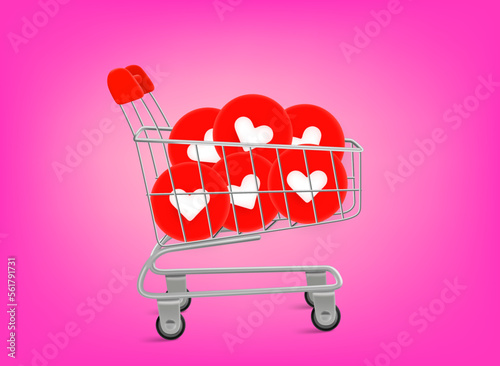 Full trolley of thumbs up symbols. 3d vector illustration
