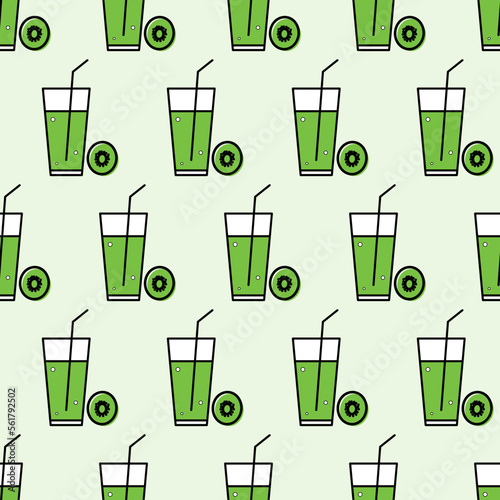 A seamless pattern with a glass of kiwi juice.