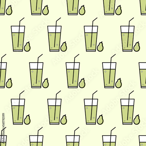 A seamless pattern with a glass of pear juice.
