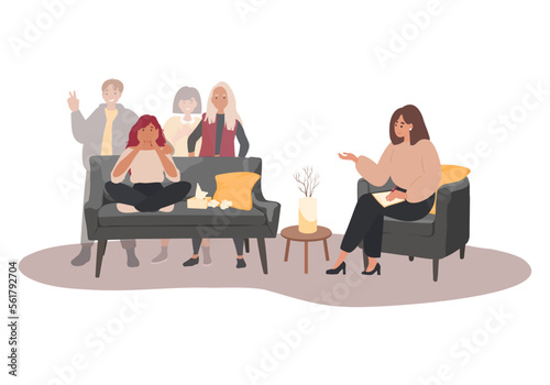 Woman suffer from Dissociative identity disorder cartoon illustration (DID). Many, several  Personality Settled in Mind, Psychological Illness