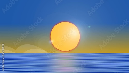 The sun rises from the rippling sea