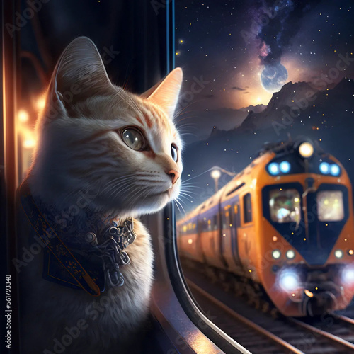 cat in train, Generative AI