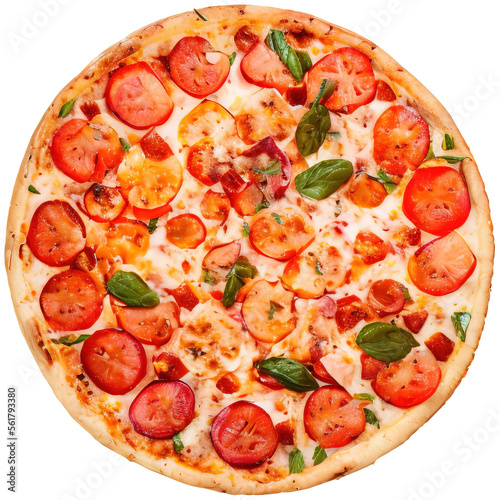 Pizza with salami and tomatoes