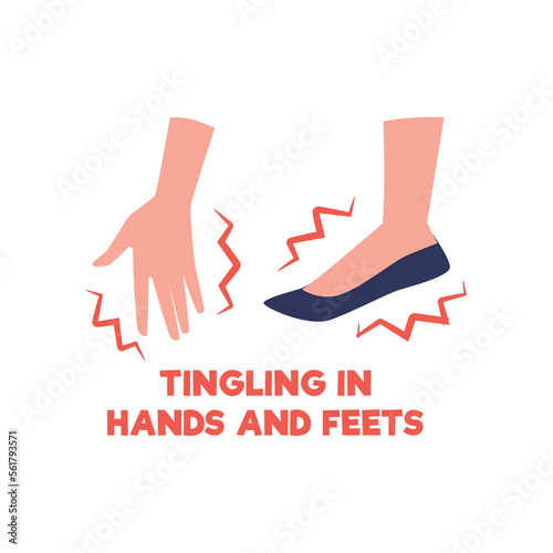 Diabetes symptom tingling in hands and feet flat style