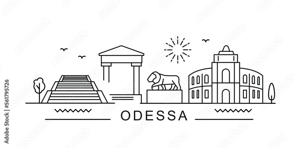 Odessa City Line View. Ukraine Poster print minimal design.