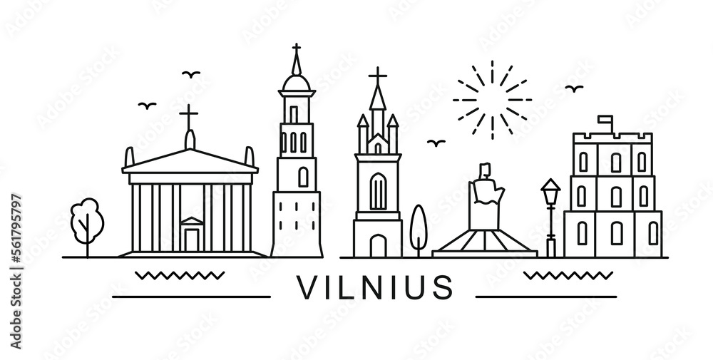 Vilnius City Line View. Lithuania Poster print minimal design.