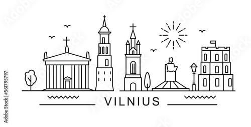 Vilnius City Line View. Lithuania Poster print minimal design.