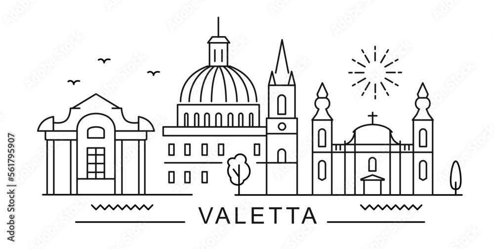 Valletta City Line View. Malta Poster print minimal design. - obrazy, fototapety, plakaty 