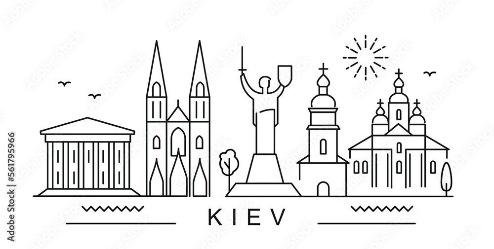 Kiev City Line View. Ukraine Poster print minimal design.