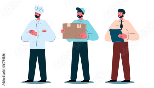 A group of people of different professions on a white background.