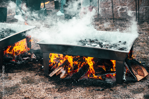 Cooking mussels on a big bonfire