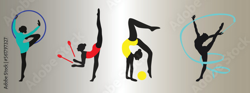 Fototapeta Naklejka Na Ścianę i Meble -  Gymnastics, Gymnast, Sport, Female, Silhouette