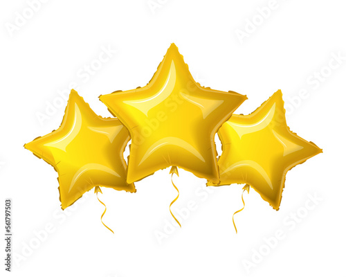 Foil balloon star, golden foil balloons, holiday balloons in the form of stars. Metallic air balloon in the form of a star. Vector illustration.