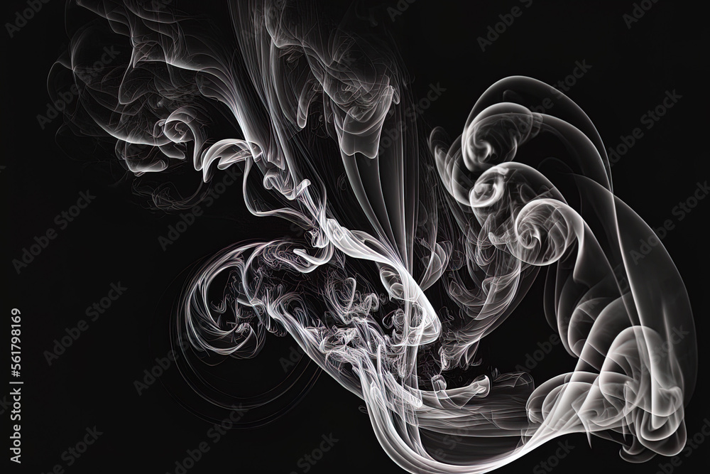White smoke swirls in the abstract on a black background. Generative AI White smoke swirls in the abstract on a black background. Generative AI