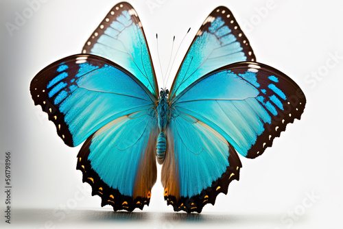 Beautiful blue butterfly isolated on white background. Generative AI