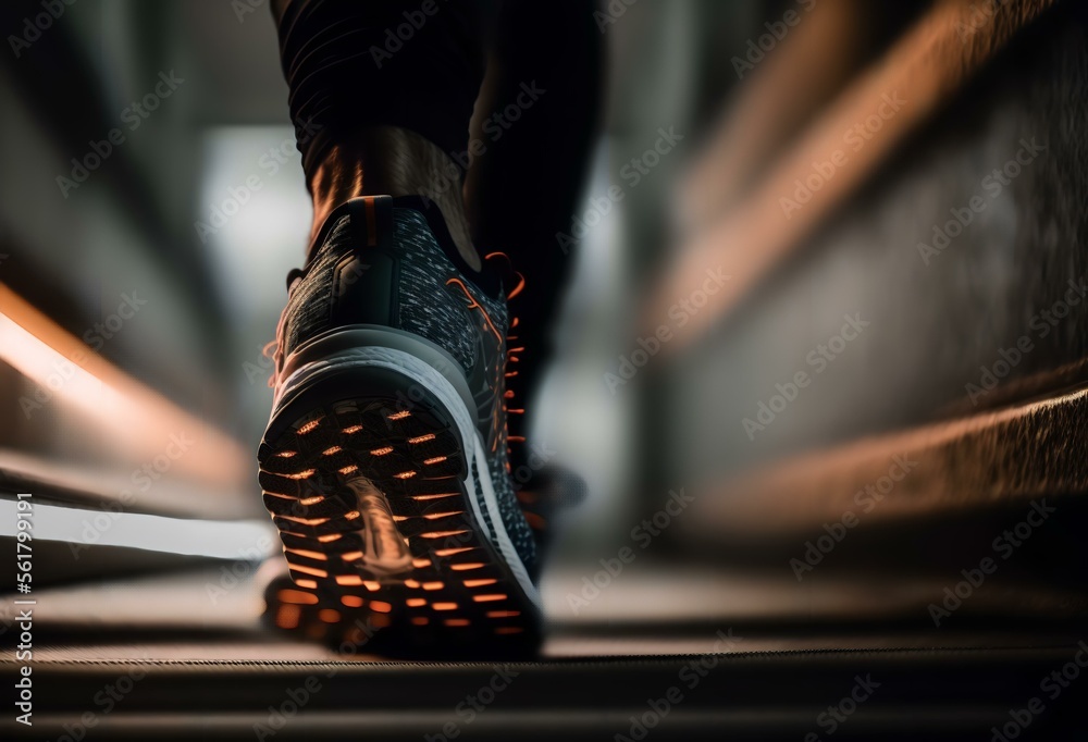 close-up shot of a person's foot taking a step on a stair, representing ...