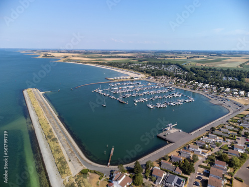 A drone view of a marina in Zeeland, The Netherlands