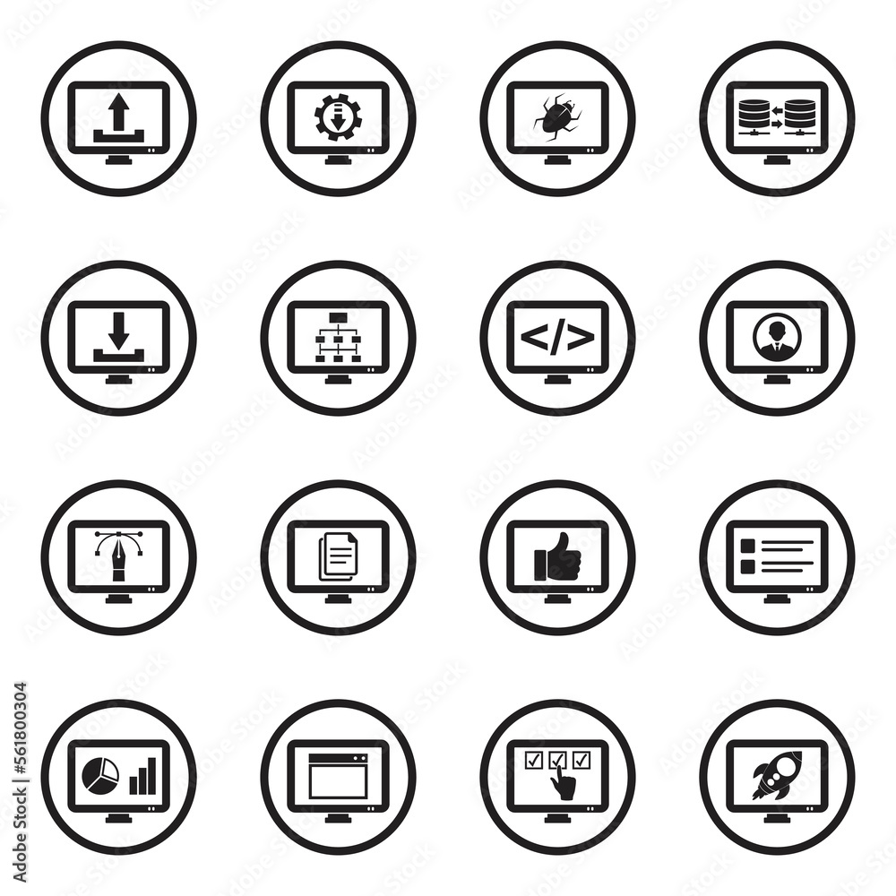 User Experience Icons. Black Flat Design In Circle. Vector Illustration.