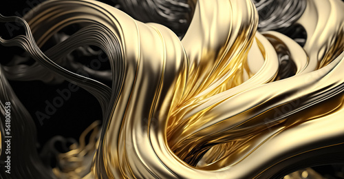 Abstract luxury swirling black gold background. Gold liquid paint background. Gold waves abstract background texture. 