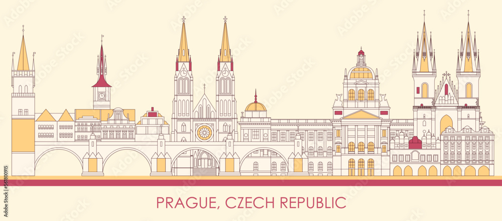 Cartoon Skyline panorama of city of Prague, Czech Republic - vector illustration