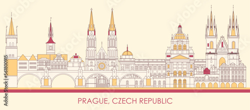 Cartoon Skyline panorama of city of Prague, Czech Republic - vector illustration