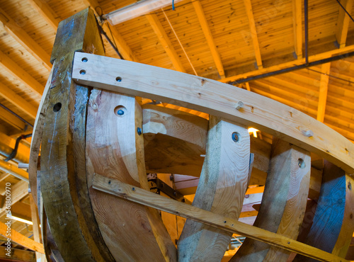 Wooden boat during construction using traditional wooden techniques at the marine museum in Norheimsund, Norway photo